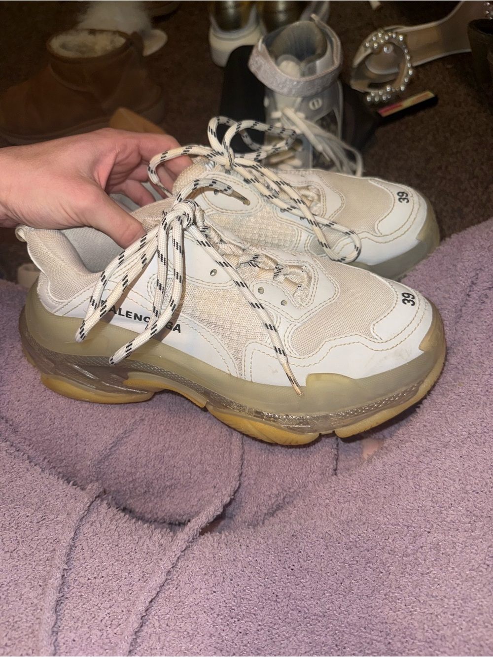 Balenciaga Beige White Chunky Sneakers with Black-Trim Laces